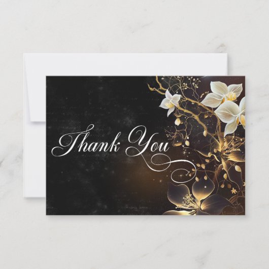 ダークゴシックの黒と白のオーキッドのスペル結婚ズ サンキューカード (正面)
