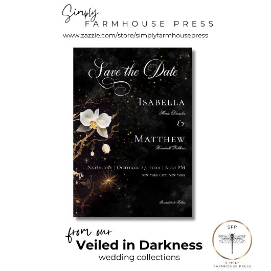 ダークゴシックの黒と白のオーキッドのスペル結婚ズ セーブザデート