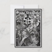 ダークゴシックの黒と白のスケルトンカップル セーブザデート (正面)