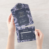 ダークゴシックアンティークパープルダマスディナー オールインワン招待状 (貼ってはがせる)