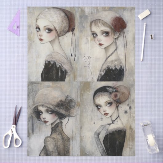 ダークゴシックガールグランジコラージュのデコページ 薄葉紙 (クラフト)