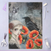 ダークゴシックガールレイヴンレッドポピー抽象芸術アート 薄葉紙 (クラフト)