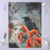 ダークゴシックガールレイヴンレッドポピー抽象芸術アート 薄葉紙 (クラフト)