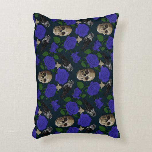 ダークゴシックグランギーバラつる植物レイブンスカルブルー アクセントクッション (正面(垂直))