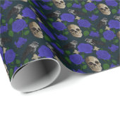 ダークゴシックグランギーバラつる植物レイブンスカルブルー ラッピングペーパー (ロールコーナー)