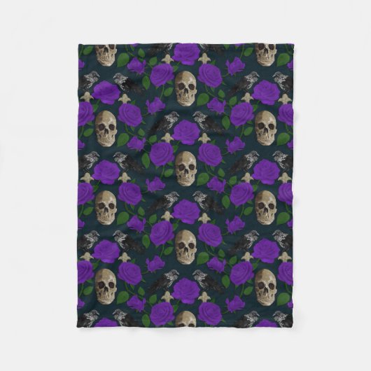ダークゴシックグランギーバラつる植物レイヴンスカル紫 フリースブランケット (正面)