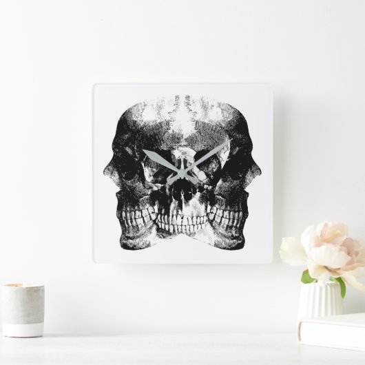 ダークゴシックスカルアート スクエア壁時計 (ホーム)