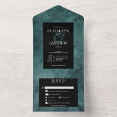 ダークゴシックティール(緑がかった色)&ブラックヴィンテージダイヤモンドディナー オールインワン招待状 (内側)