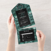 ダークゴシックティール（緑がかった色）&ブラックヴィンテージモスディナー オールインワン招待状 (貼ってはがせる)