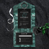 ダークゴシックティール(緑がかった色)&ブラックヴィンテージモスノーディナー オールインワン招待状