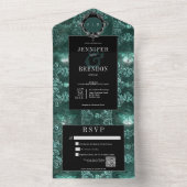 ダークゴシックティール（緑がかった色）&ブラックヴィンテージ蛾QRコード オールインワン招待状 (内側)