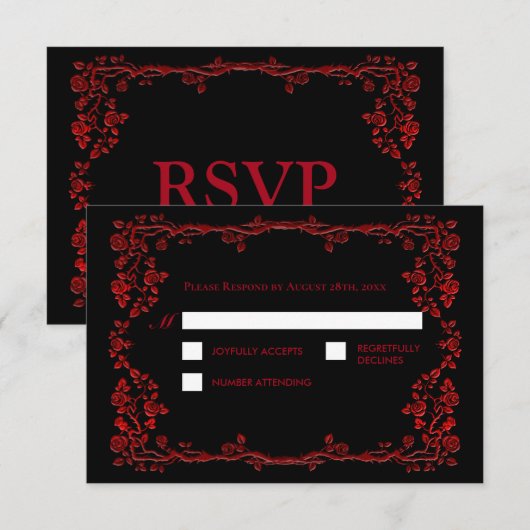 ダークゴシックハロウィンオルタナティブ結婚式RSVP 出欠カード (正面/裏面)