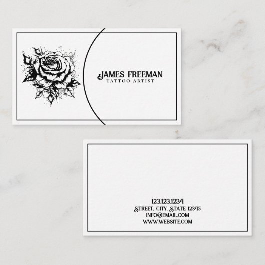 ダークゴシックバラ白黒タトゥーアーティスト 名刺 (正面/裏面)