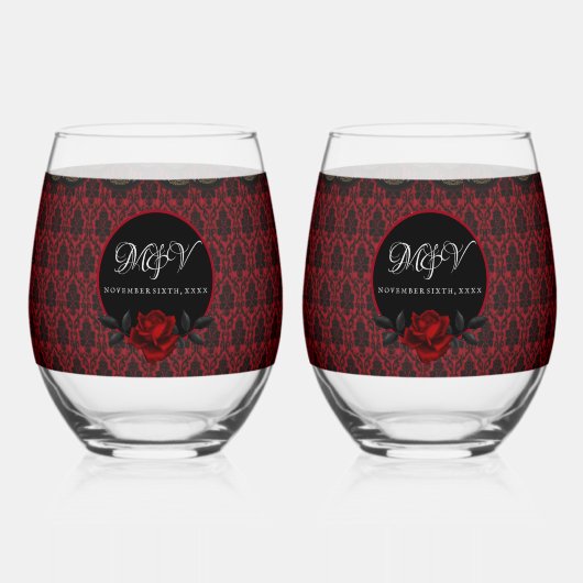 ダークゴシックバラ結婚ズ ステムなしワイングラス (裏面)