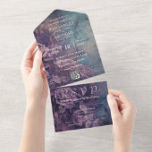 ダークゴシックパープルラベンダーバラQRコード オールインワン招待状 (貼ってはがせる)