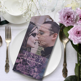 ダークゴシックパープルラベンダーフローラバラ写真 オールインワン招待状