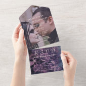 ダークゴシックパープルラベンダーフローラバラ写真 オールインワン招待状 (貼ってはがせる)