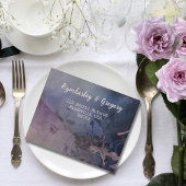 ダークゴシックパープルラベンダーフローラQRコード写真 オールインワン招待状