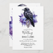 ダークゴシックパープルレイヴン&ダイヤモンド結婚ズ 招待状 (正面/裏面)