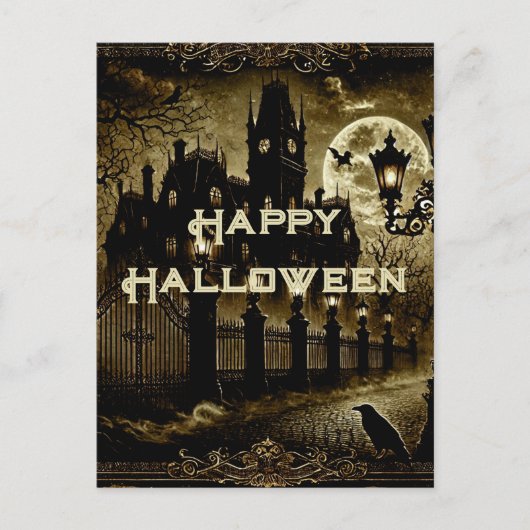 ダークゴシックビクトリアンヴィンテージハッピーハローウィン シーズンポストカード (正面)