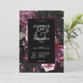 ダークゴシックピンクブルゴーニュ&ブラックフローラ 招待状 (スタンド正面)