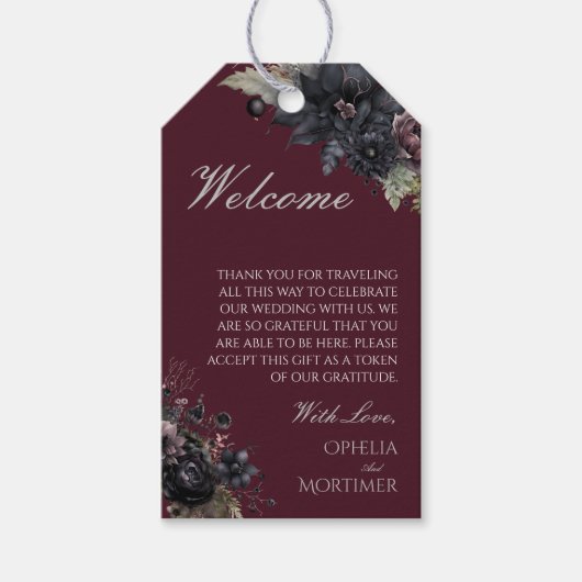 ダークゴシックフローラの目的地の結婚式へようこそ ギフトタグ (正面)