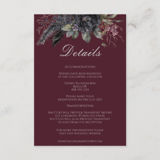 ダークゴシックフローラブルゴーニュフォーマルズ結婚詳細 エンクロージャーカード (正面)