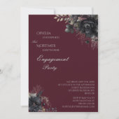 ダークゴシックフローラブルゴーニュ婚約パーティ 招待状 (正面)