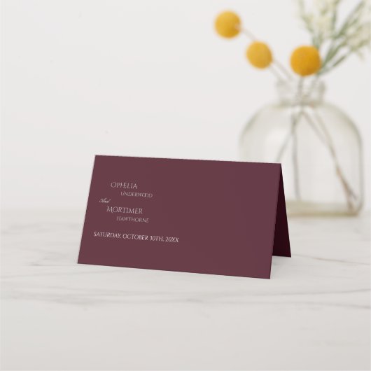 ダークゴシックフローラブルゴーニュ結婚ズ座席表 プレイスカード (裏面)