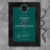 ダークゴシックブラックフローラサテンダマスクティール(緑がかった色)結婚ズ 招待状