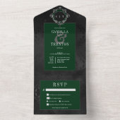 ダークゴシックブラック&エメラルドフローラサテンディナー オールインワン招待状 (内側)