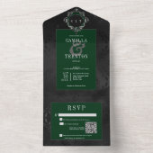 ダークゴシックブラック&エメラルドフローラサテンQRコード オールインワン招待状 (内側)