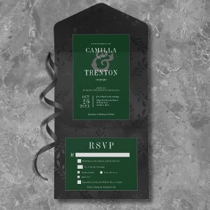 ダークゴシックブラック&グリーンフローラサテンディナー オールインワン招待状