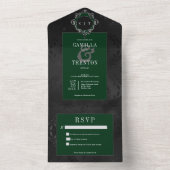 ダークゴシックブラック&グリーンフローラサテンノディナー オールインワン招待状 (内側)