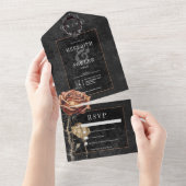 ダークゴシックブラック&グレーラストバラNo Dinner オールインワン招待状 (貼ってはがせる)