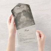 ダークゴシックブラック&タンレイヴンディナー(詳細付き) オールインワン招待状 (貼ってはがせる)