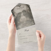 ダークゴシックブラック&タン結婚レイヴンの夕食 オールインワン招待状 (貼ってはがせる)