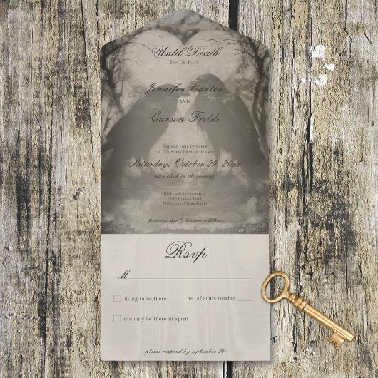 ダークゴシックブラック&タン結婚レイヴンの夕食 オールインワン招待状