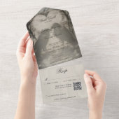 ダークゴシックブラック&タンRaven結婚のQRコード オールインワン招待状 (貼ってはがせる)