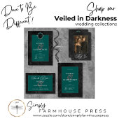 ダークゴシックブラック&ティール（緑がかった色）フローラサテンディナー オールインワン招待状