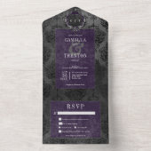 ダークゴシックブラック&パープルダマスディナー オールインワン招待状 (内側)