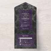 ダークゴシックブラック&パープルダマスディナー オールインワン招待状 (内側)