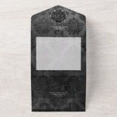 ダークゴシックブラック&ブラックダマスクQRコード オールインワン招待状 (外側)