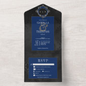 ダークゴシックブラック&ブルーフローラサテンディナー オールインワン招待状 (内側)