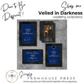 ダークゴシックブラック&ブルーフローラサテンQRコード オールインワン招待状