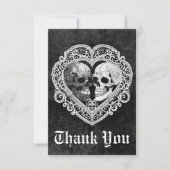 ダークゴシックブラック&ホワイトスカルカップルハート サンキューカード (正面)