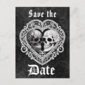 ダークゴシックブラック&ホワイトスカルカップルハート 案内ポストカード (正面)
