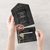 ダークゴシックブラック&ラストバラノーディナー オールインワン招待状 (貼ってはがせる)