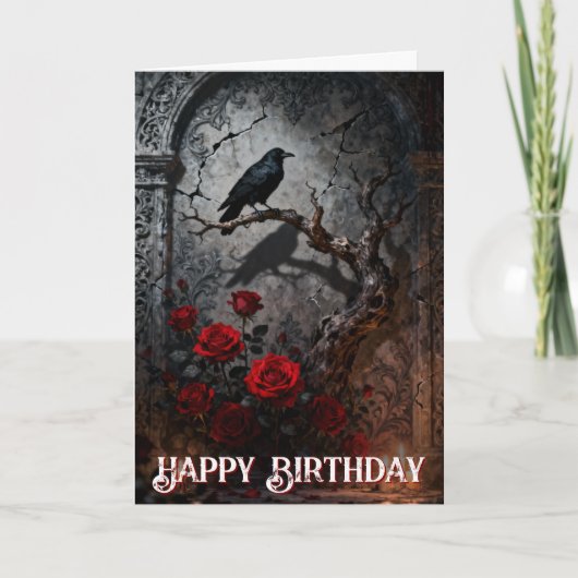ダークゴシックレイヴンとローズの壁画 誕生日 カード (正面)