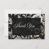 ダークゴシックヴィンテージブラック&ホワイトフローラダマスク サンキューカード (正面)
